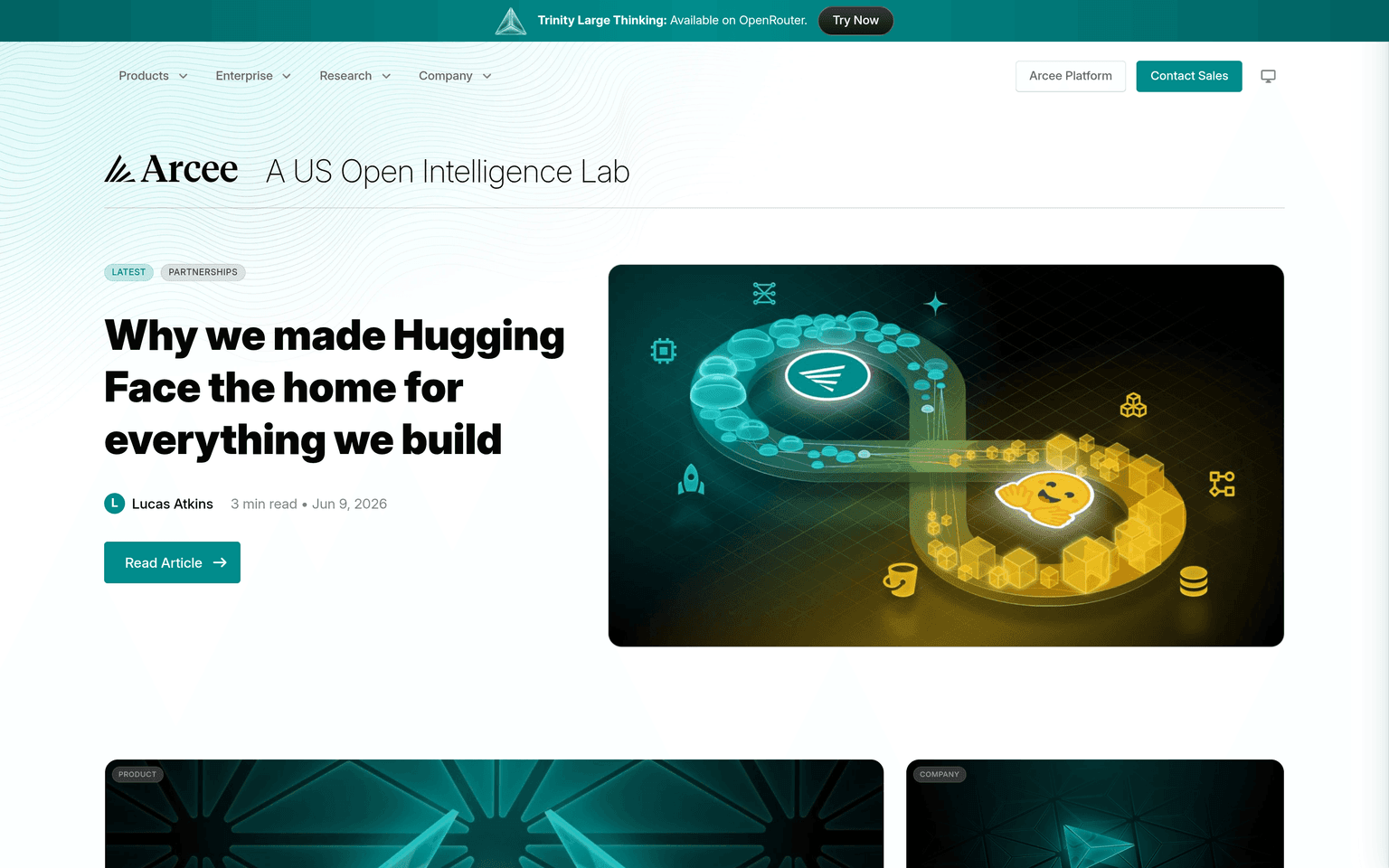 Arcee AI product interface dashboard screenshot homepage view