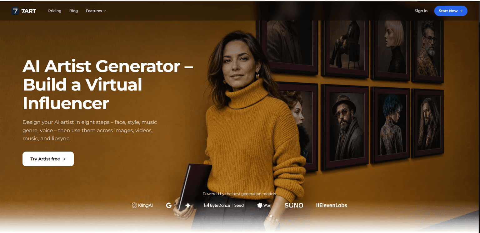 7ART generated AI artist character profile example screen
