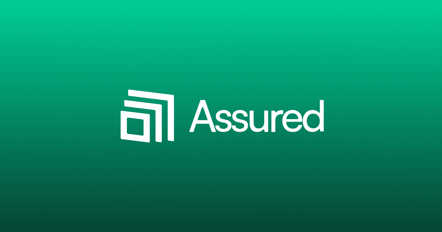 Assured brand hero with a green nested-squares mark and the Assured wordmark