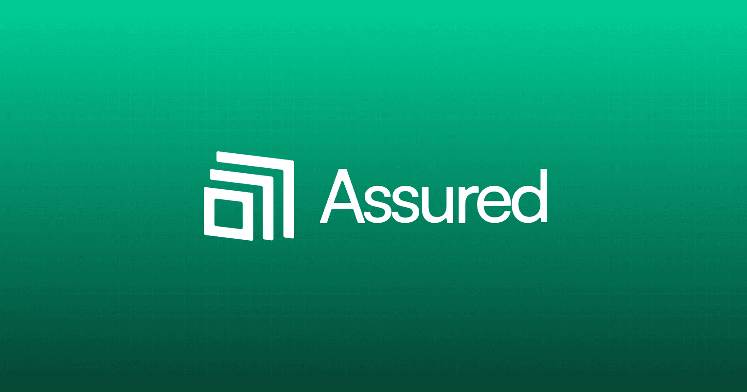 Assured brand hero with a green nested-squares mark and the Assured wordmark