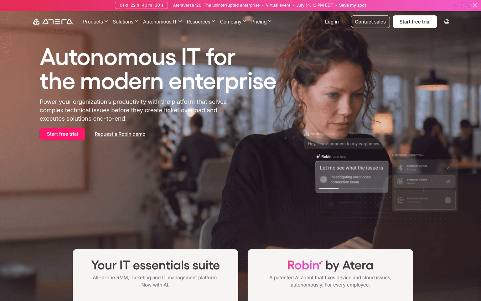 Atera product interface dashboard screenshot homepage view