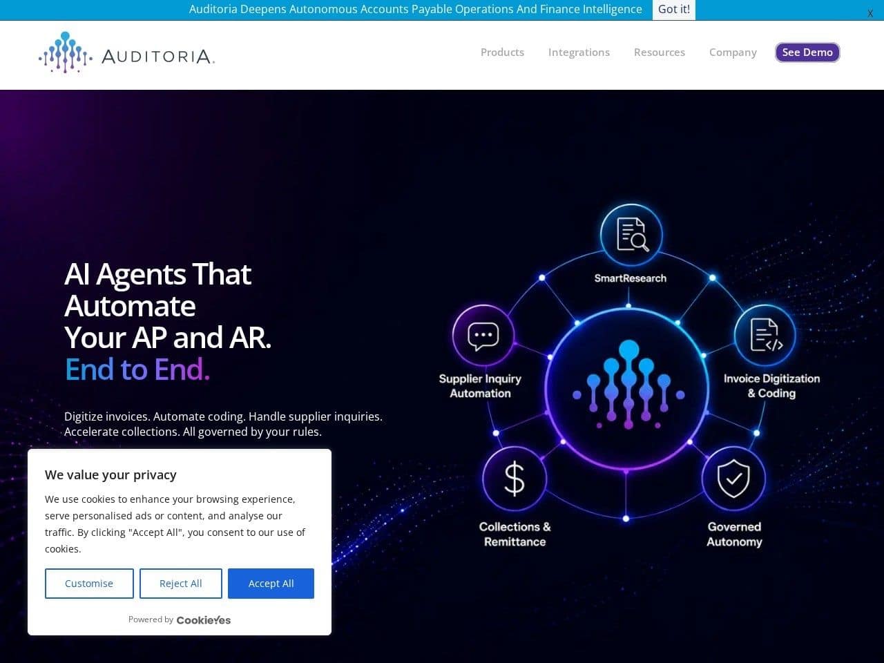 Auditoria AI product interface dashboard screenshot homepage view