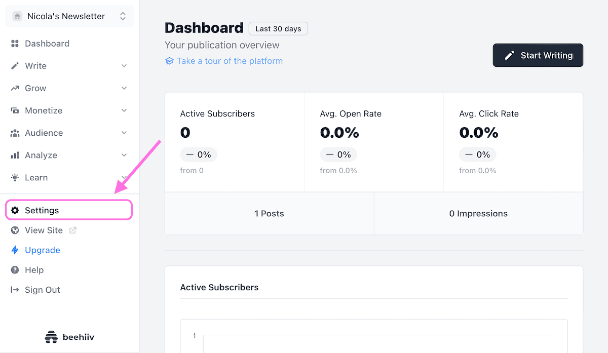 beehiiv dashboard