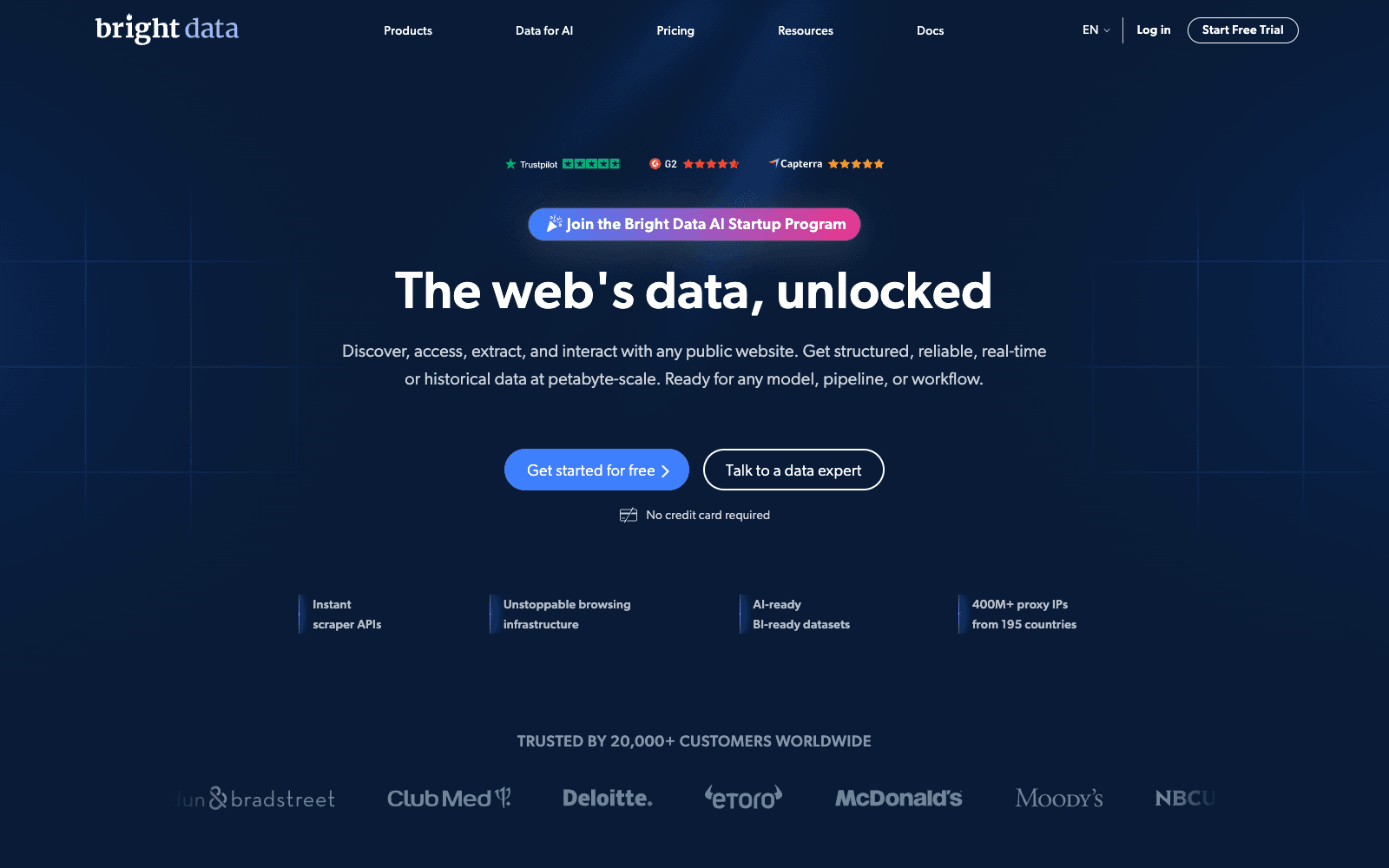 Bright Data product homepage screenshot showing the interface and branding