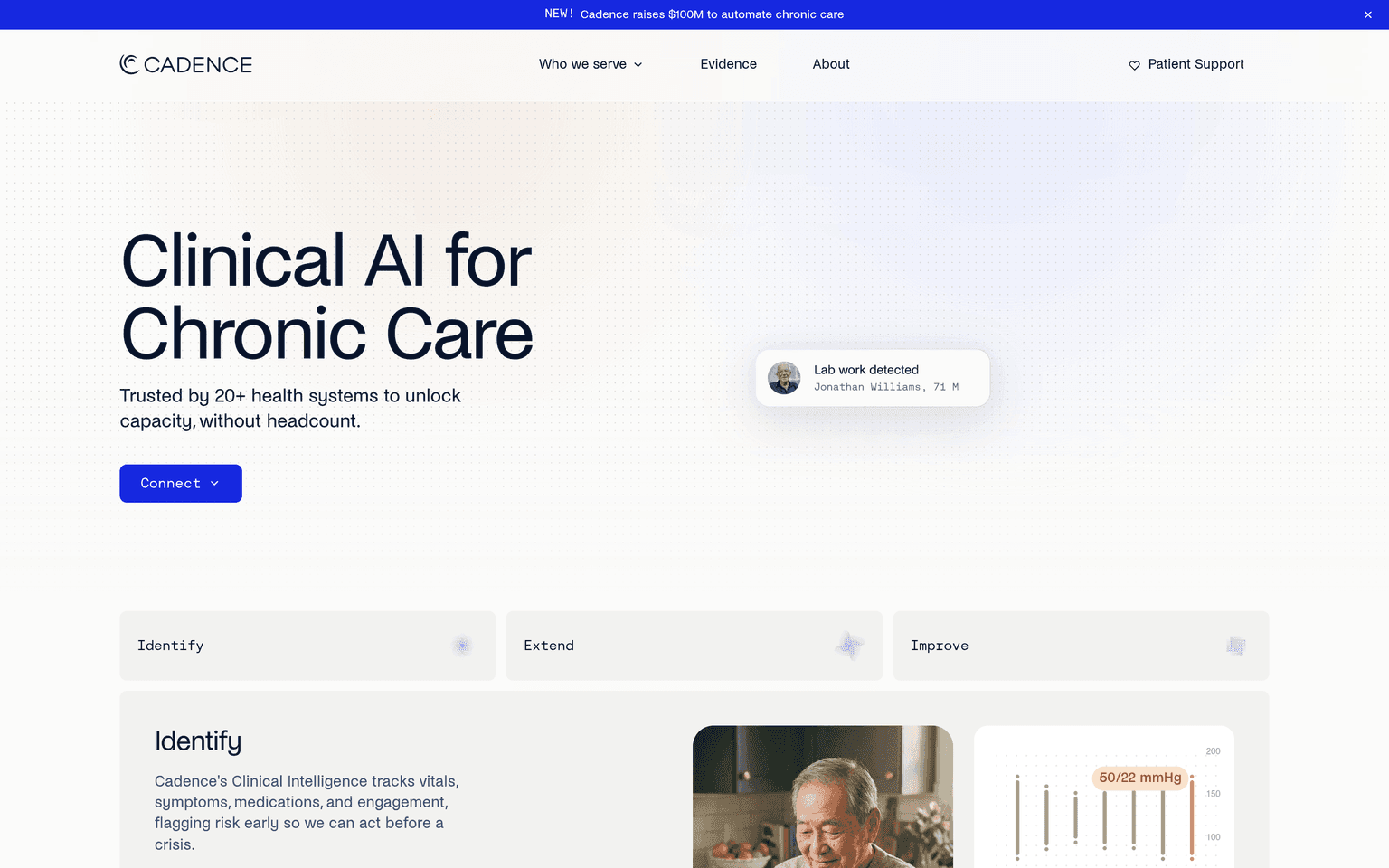 Cadence product interface dashboard screenshot homepage view