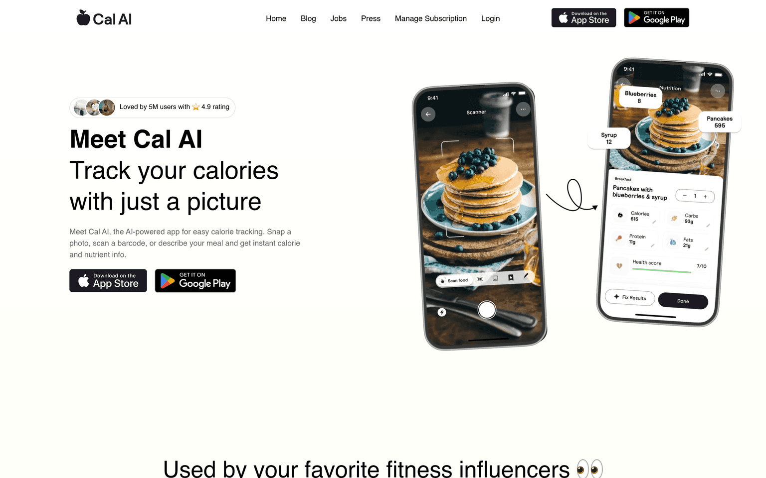 Cal AI product interface dashboard screenshot homepage view