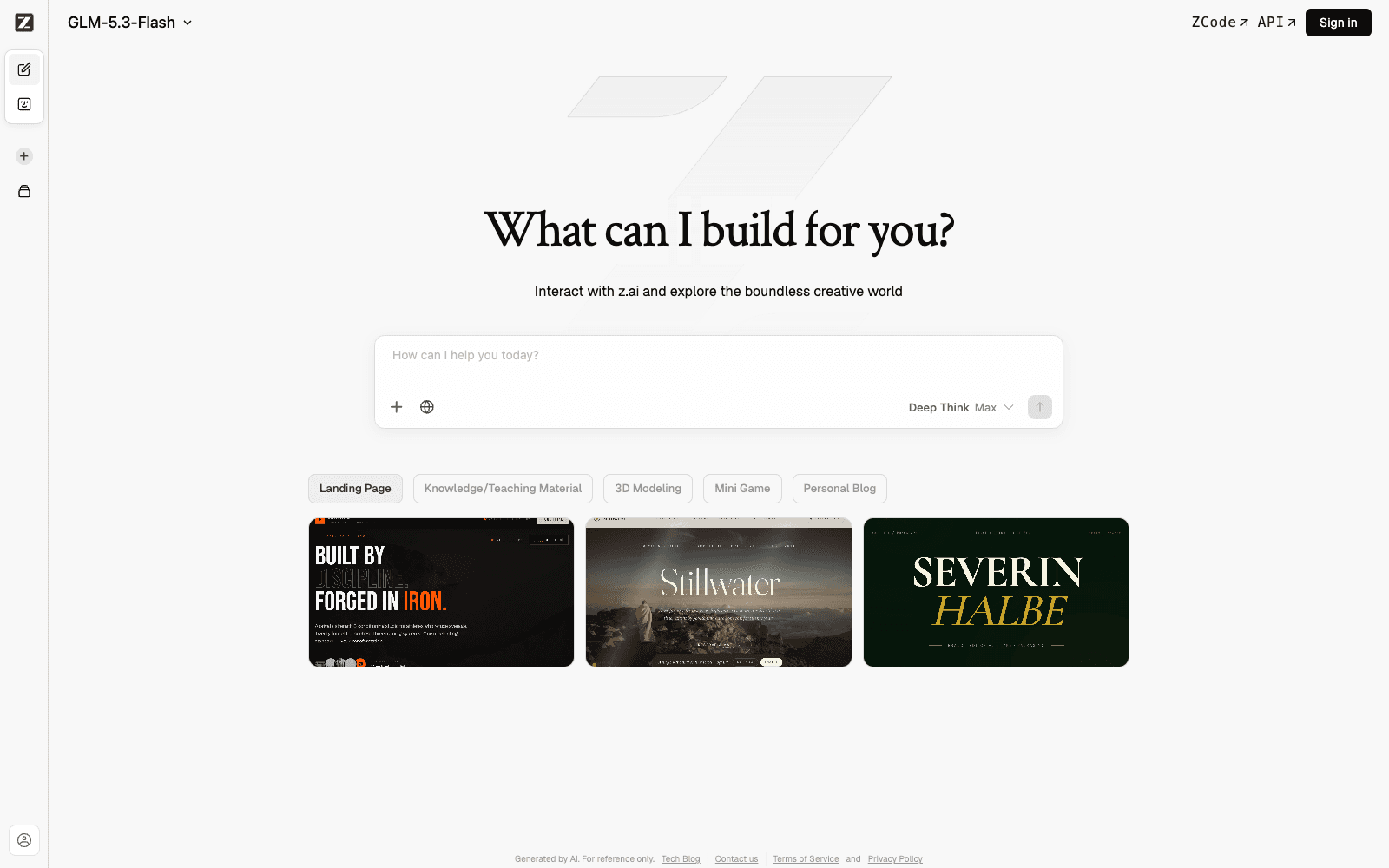 ChatGLM homepage screenshot showing the product interface and branding