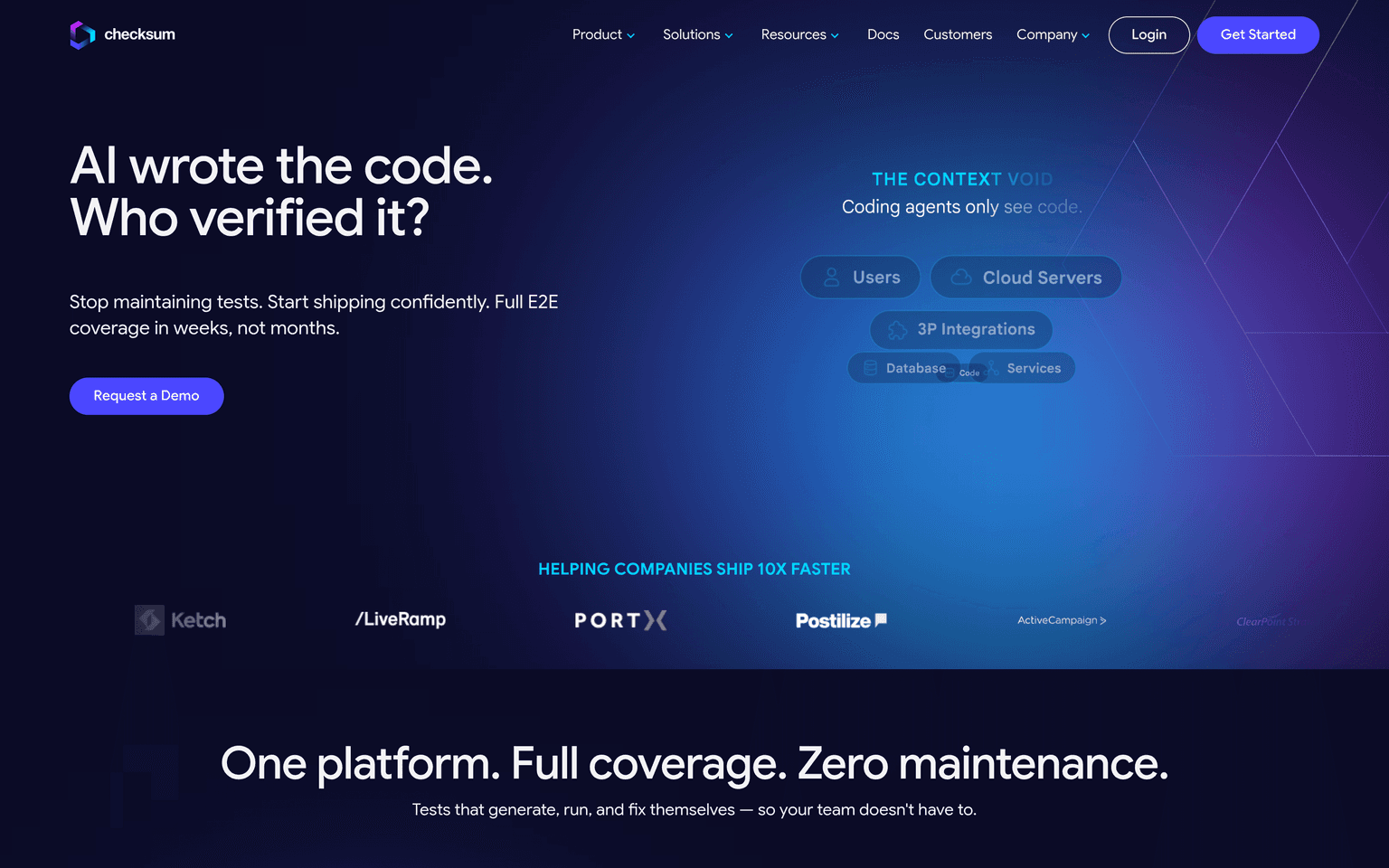 Checksum AI product interface dashboard screenshot homepage view