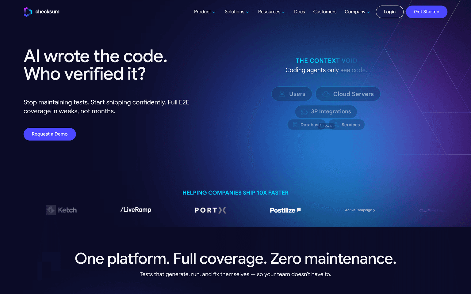 Checksum AI product interface dashboard screenshot homepage view