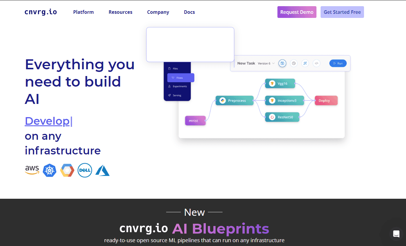 cnvrg.io logo with machine learning graphics