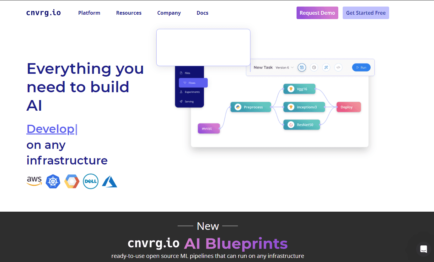 cnvrg.io logo with machine learning graphics