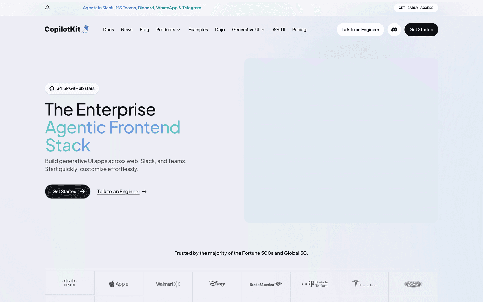 CopilotKit product interface dashboard screenshot homepage view