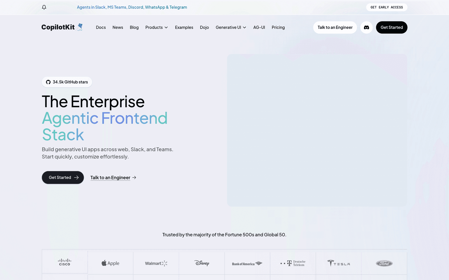 CopilotKit product interface dashboard screenshot homepage view