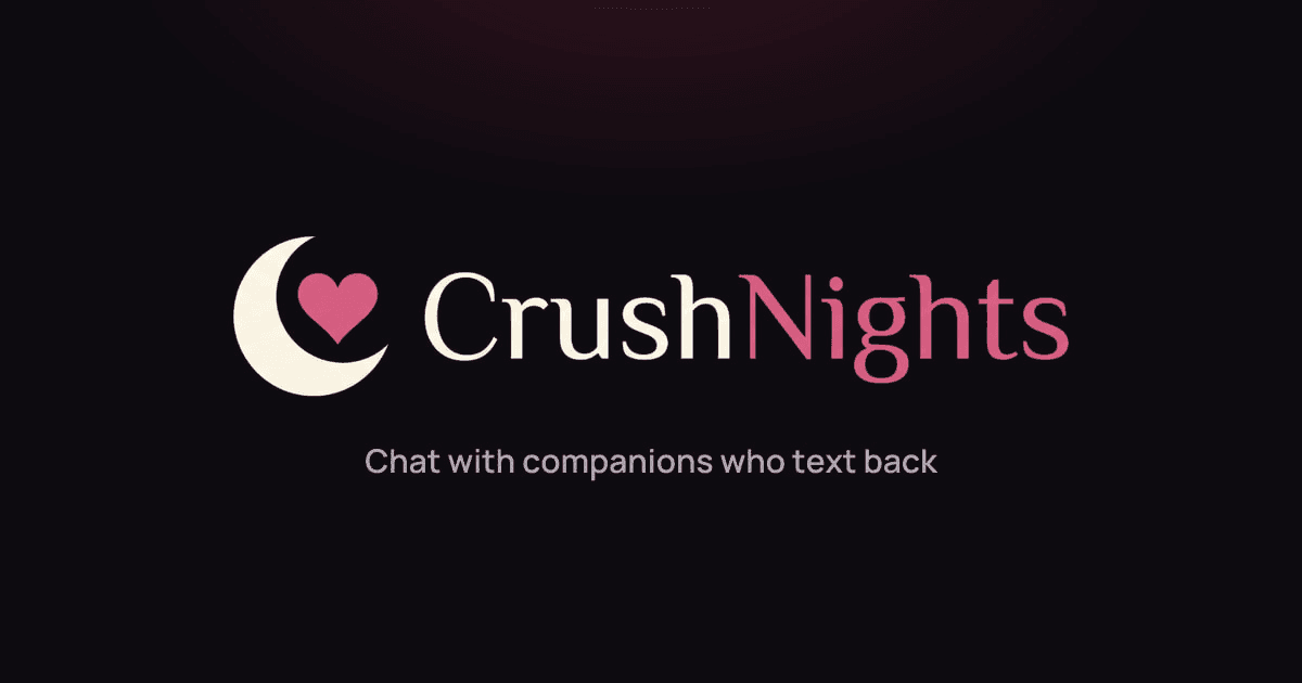 CrushNights banner with its moon-and-heart mark and chat-with-companions tagline