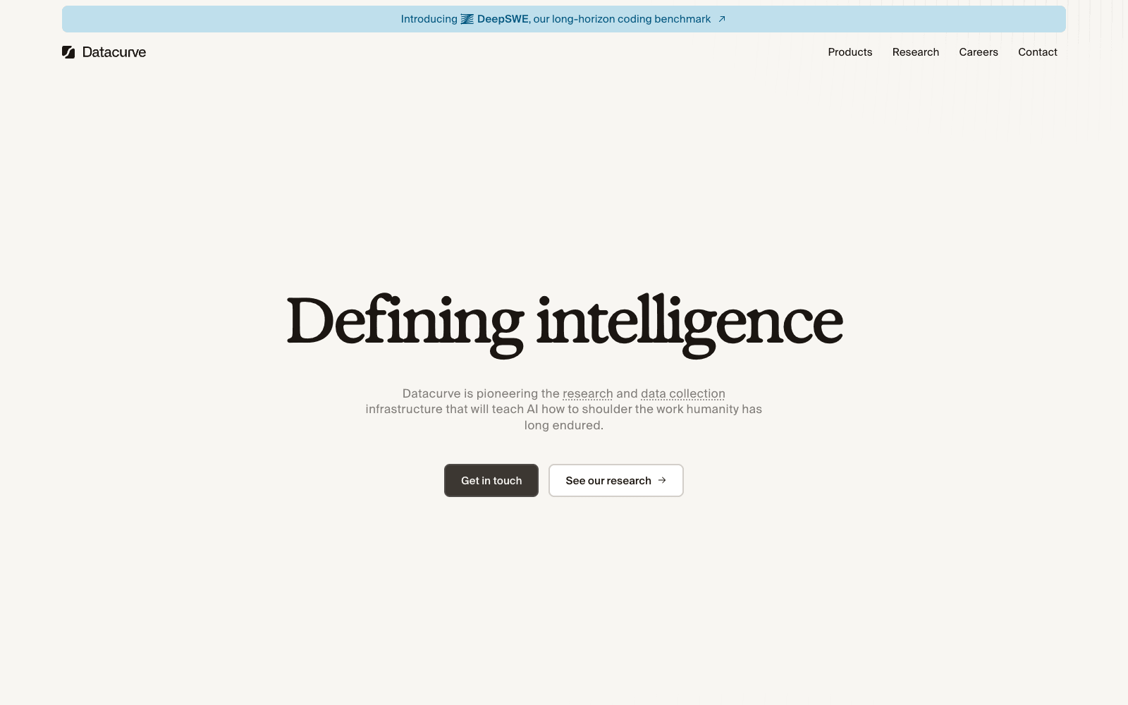 Datacurve product homepage screenshot showing the interface and branding