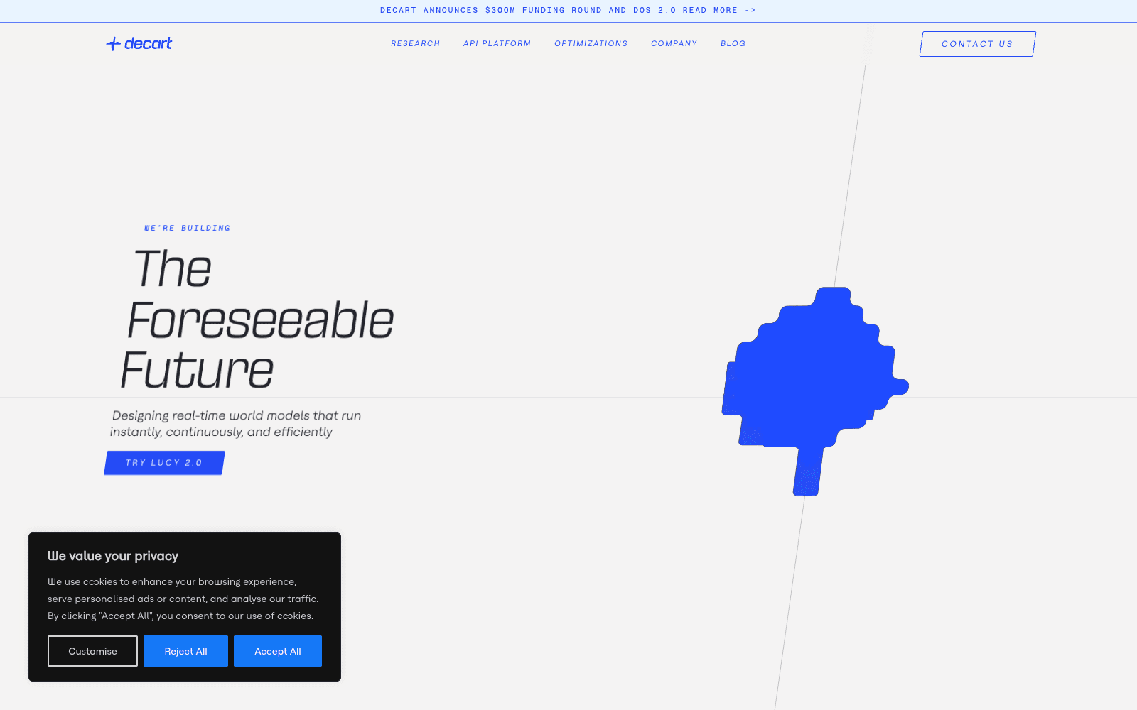 Decart product homepage screenshot showing the interface and branding