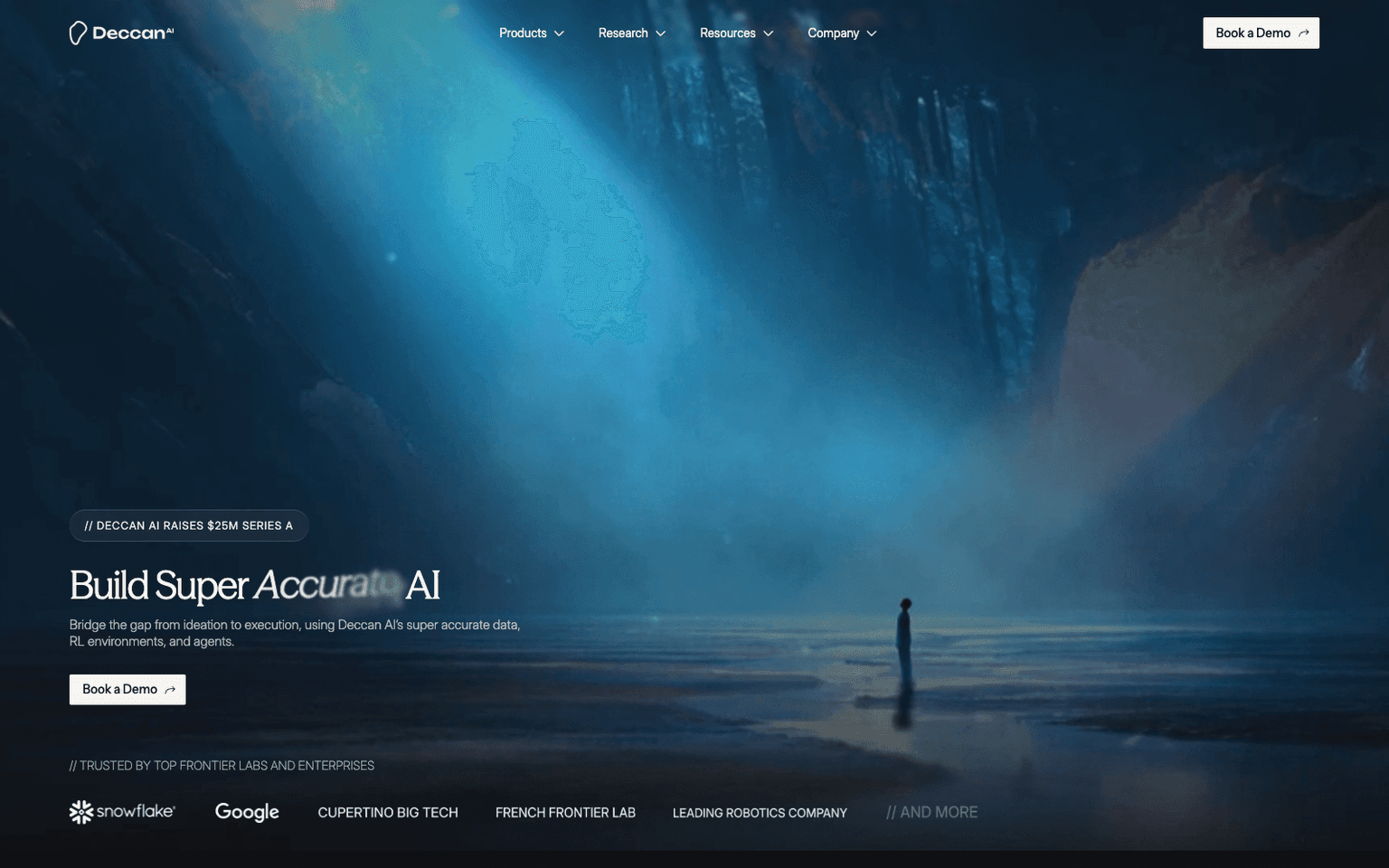 Deccan AI product homepage screenshot showing the interface and branding