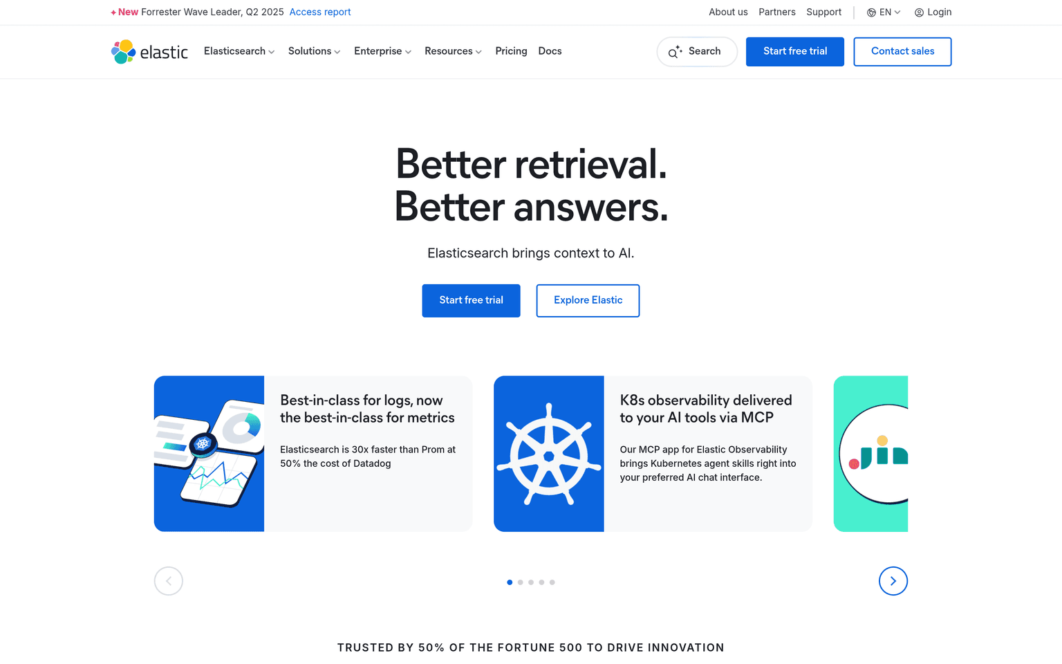 Elastic product interface dashboard screenshot homepage view