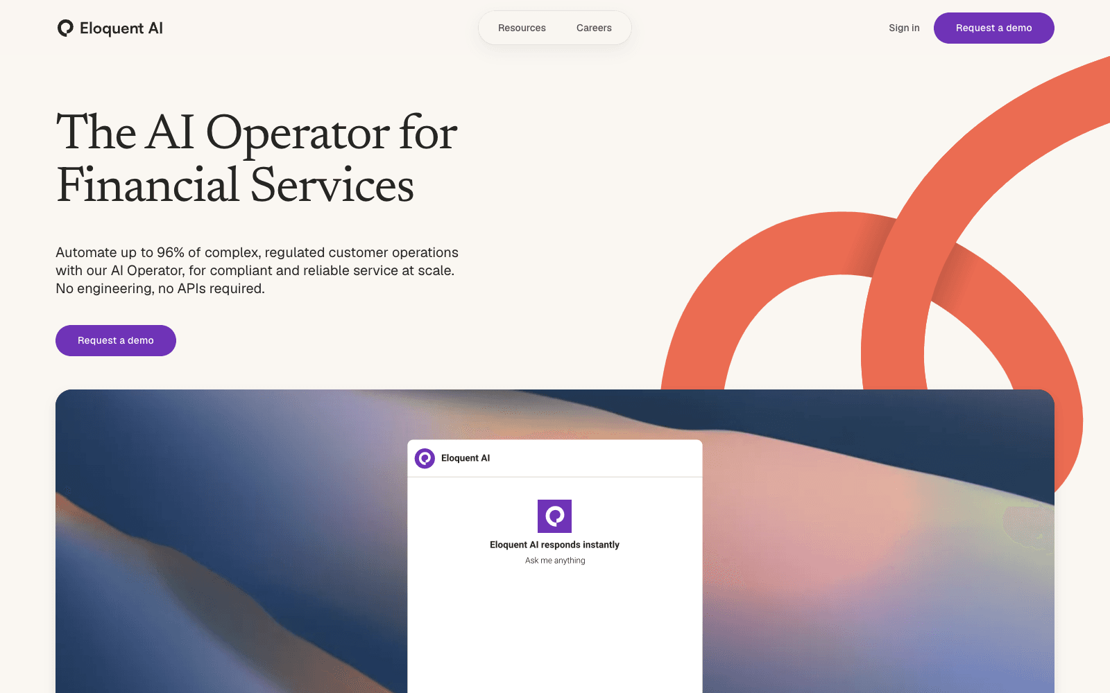Eloquent AI product homepage screenshot showing the interface and branding