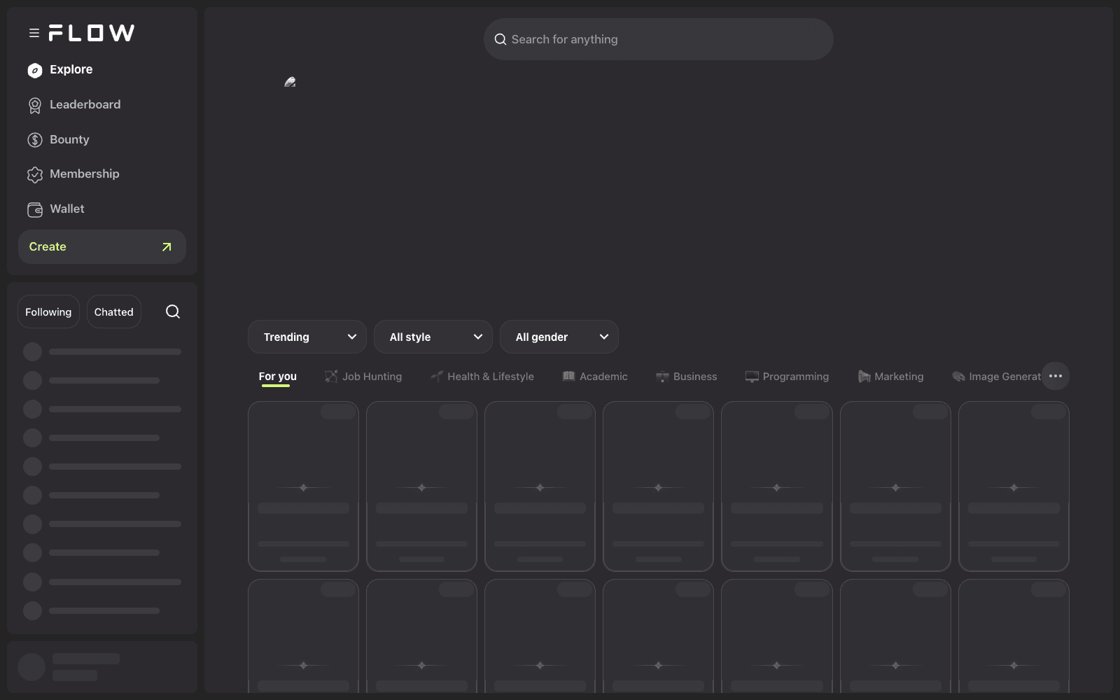 FlowGPT homepage screenshot showing the product interface and branding