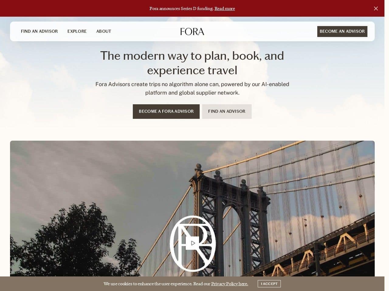 Fora Travel product interface dashboard screenshot homepage view