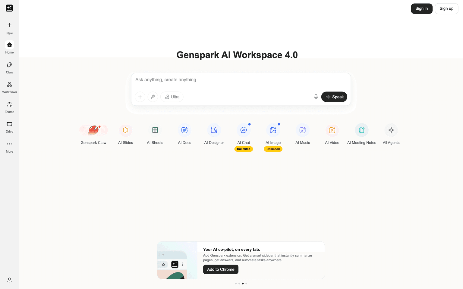 Genspark productivity tool screenshot