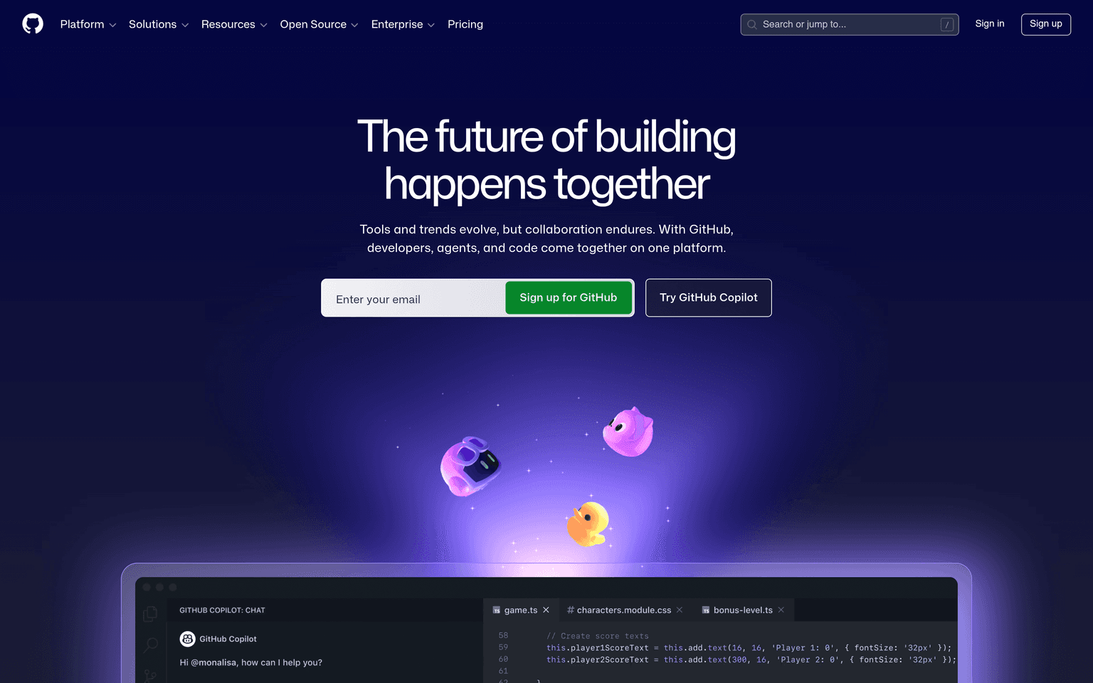 GitHub homepage showing code repository and pull request interface