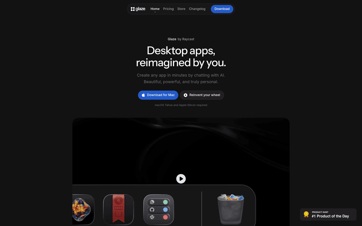 Glaze by Raycast product interface dashboard screenshot homepage view
