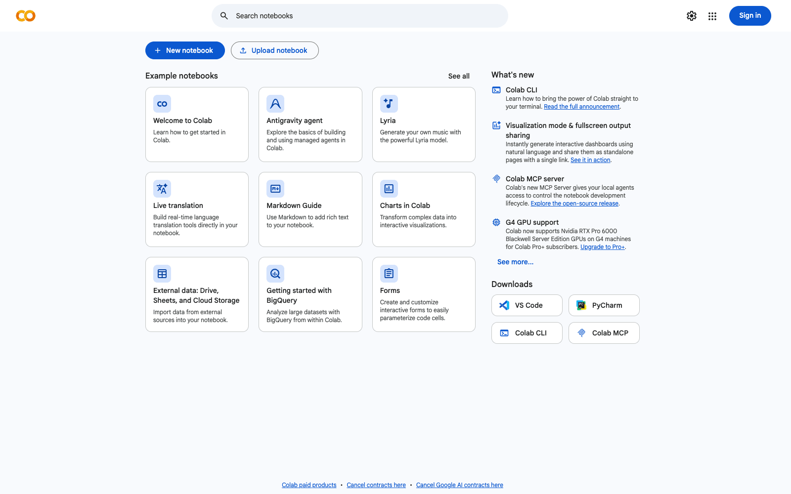 Google Colaboratory homepage screenshot showing the product interface and branding