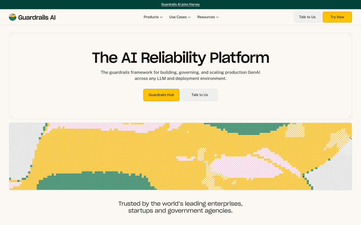 Guardrails AI website homepage screenshot showing the product and its main features
