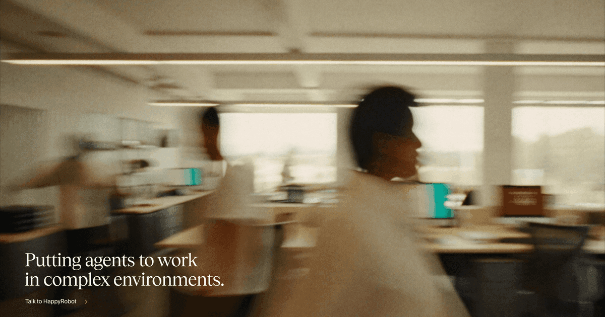HappyRobot hero image showing its theme of putting AI agents to work in real operations