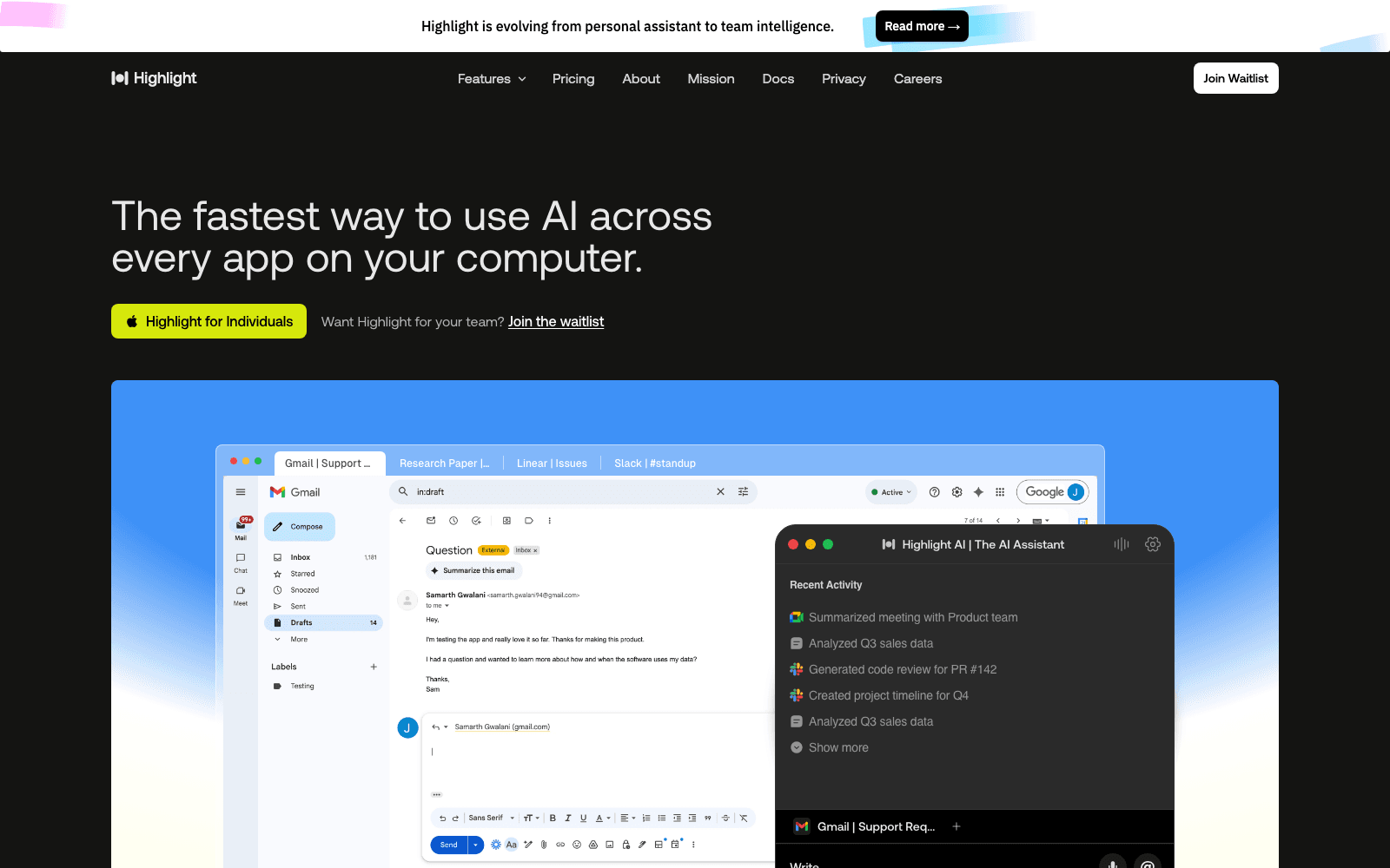 Highlight AI productivity tool screenshot