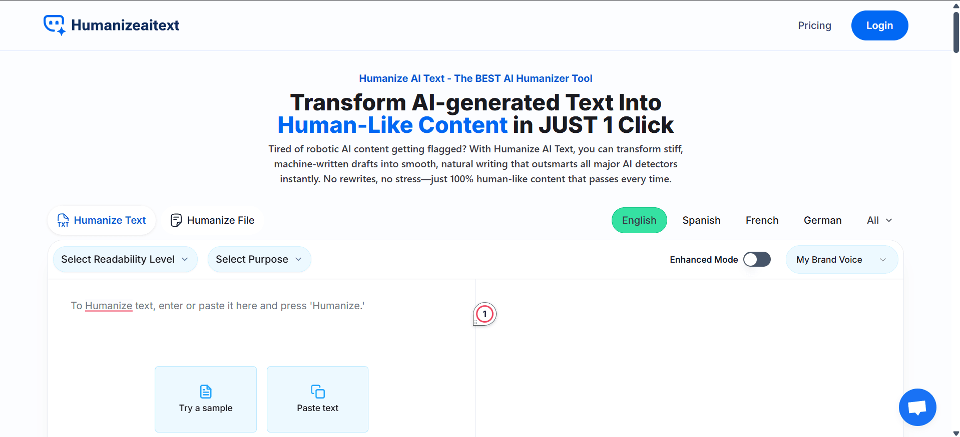 Humanize AI Text productivity tool screenshot