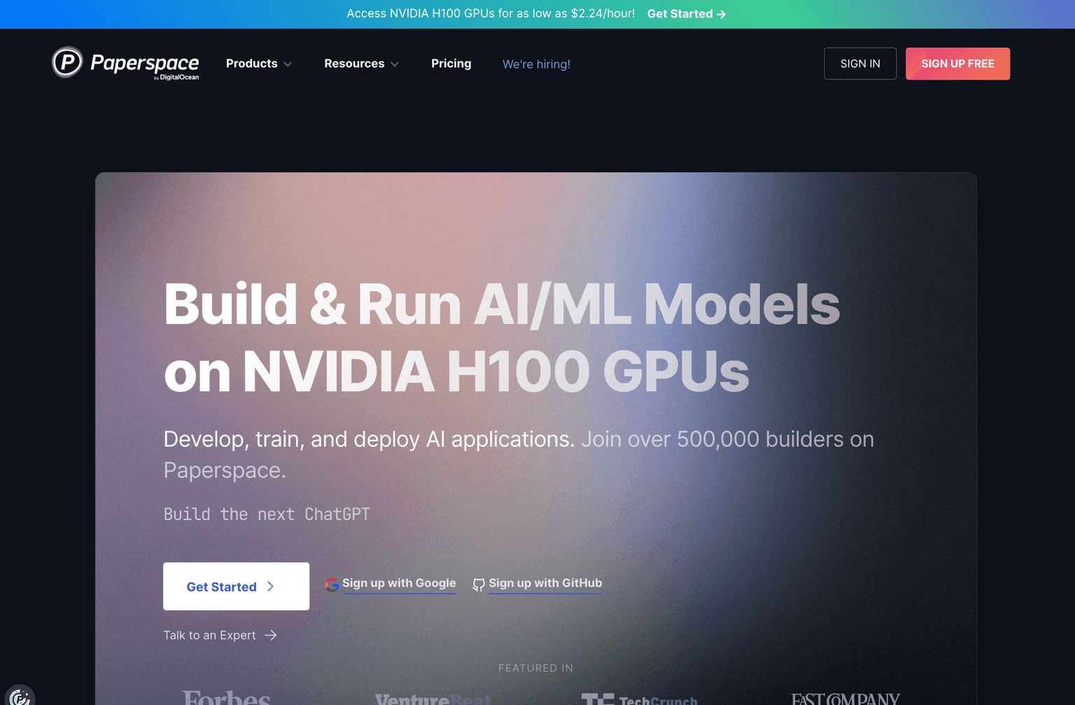 High-performance cloud GPU computing platform interface.