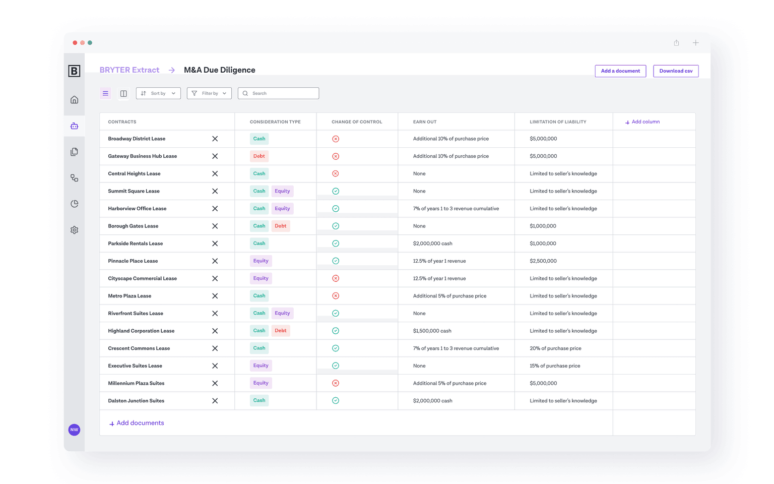 BRYTER Extract legal assistant tool screenshot