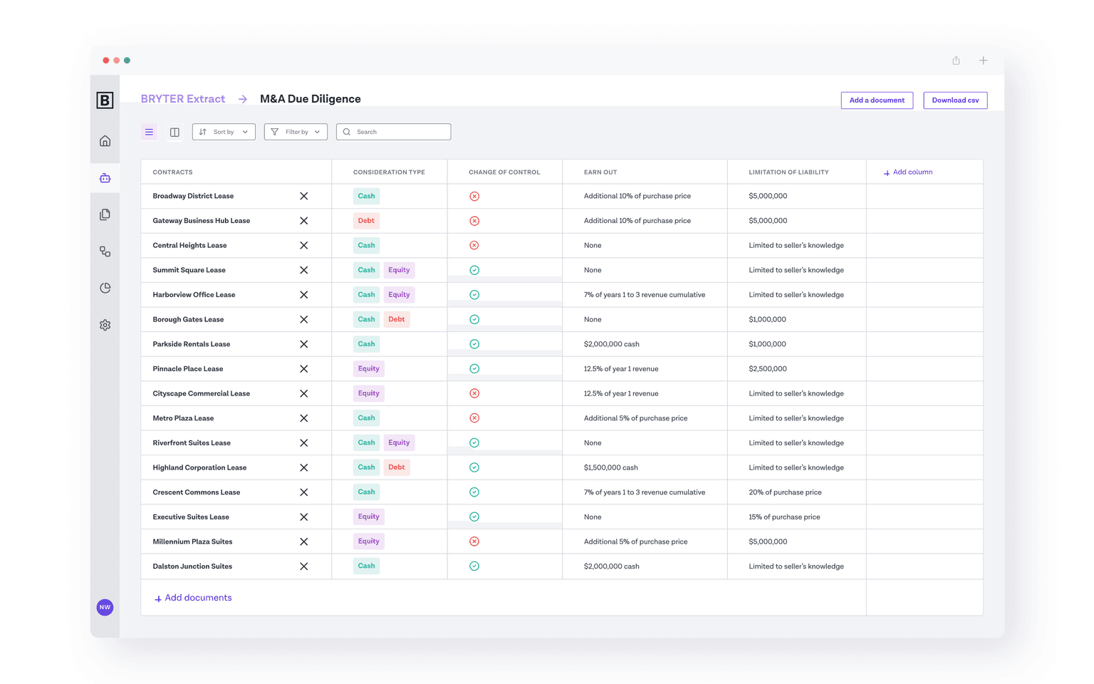 BRYTER Extract legal assistant tool screenshot
