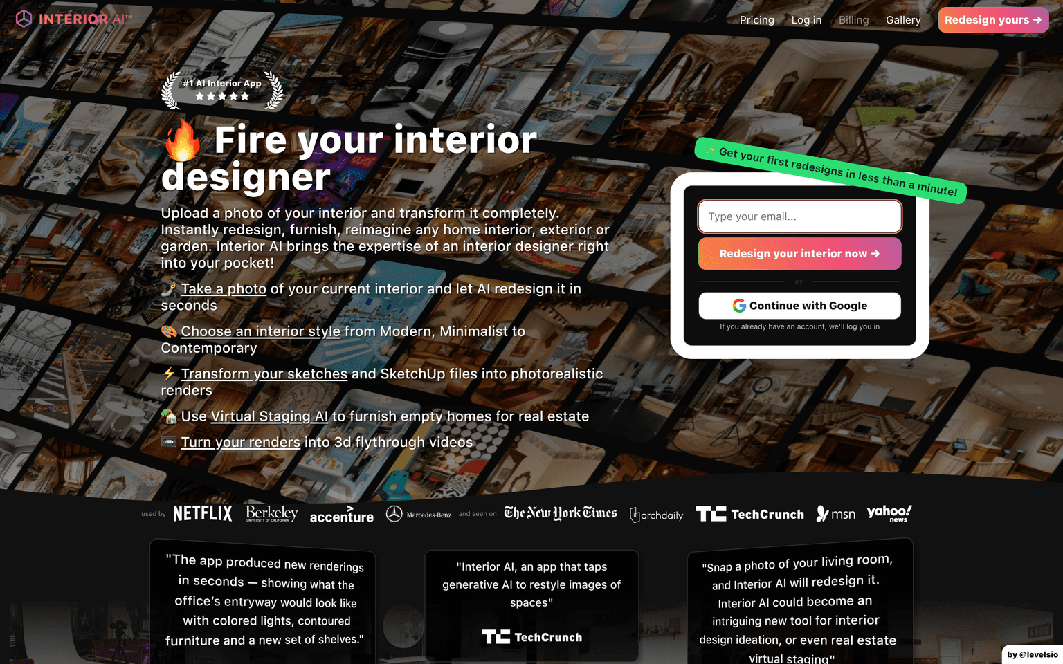Interior AI product interface dashboard screenshot homepage view