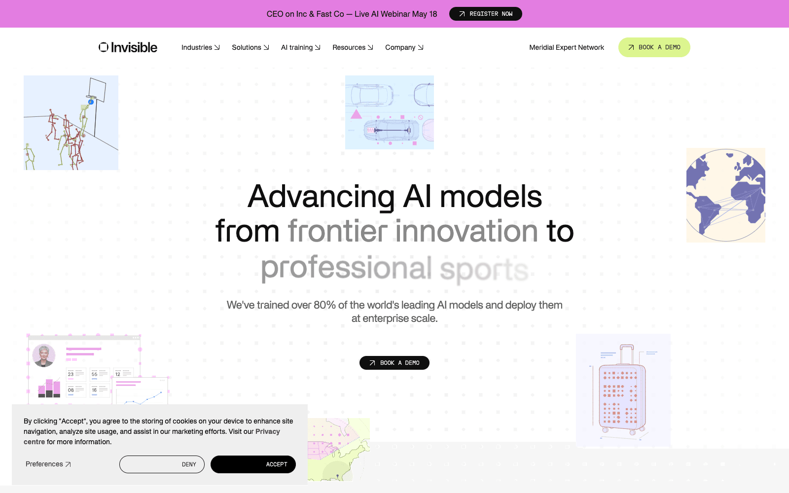 Invisible Technologies product homepage screenshot showing the interface and branding