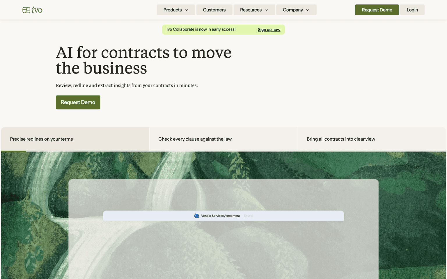 Ivo homepage screenshot showing the product interface and branding