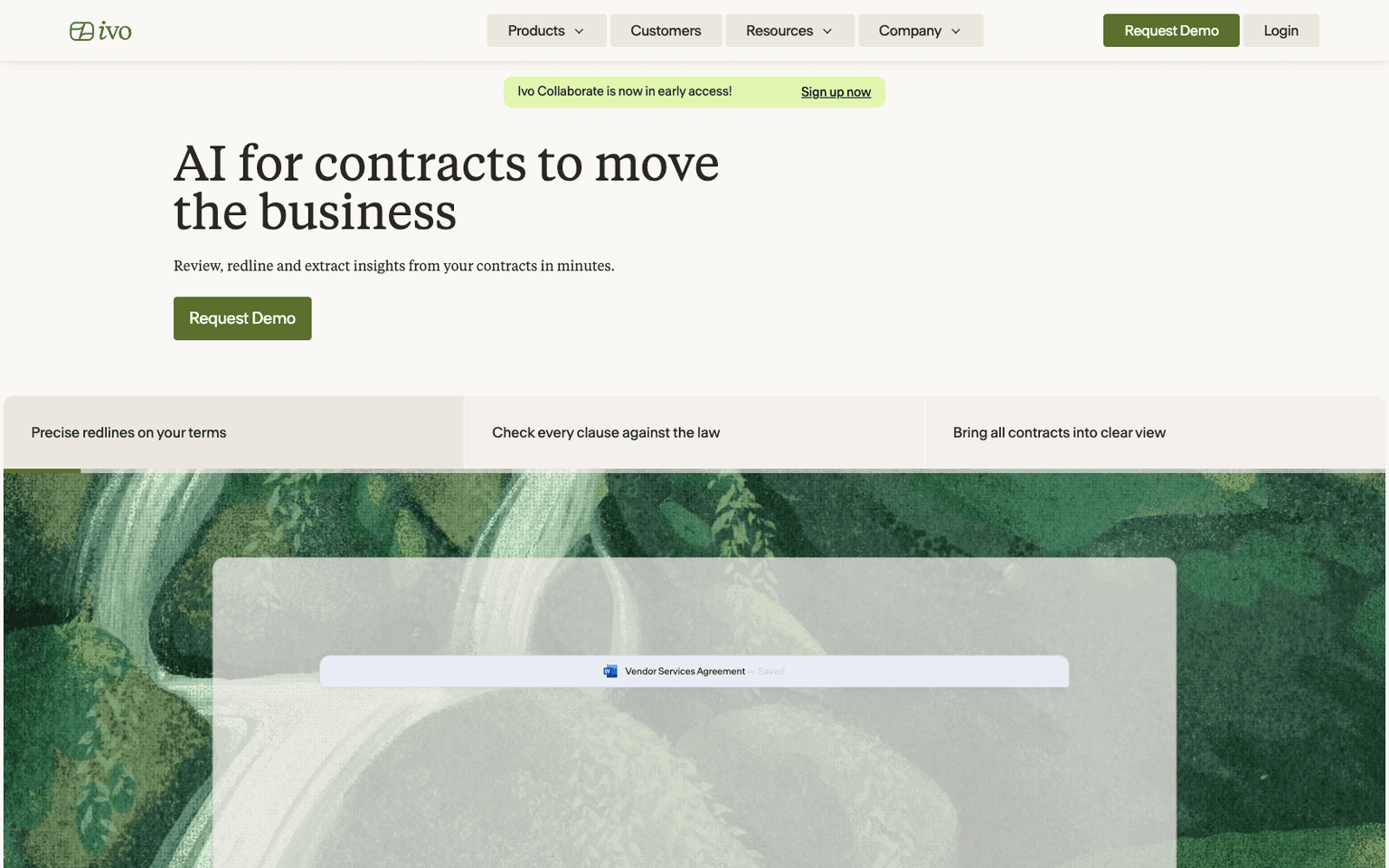Ivo homepage screenshot showing the product interface and branding