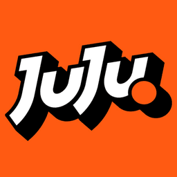 JuJuBit logo, a white JuJu wordmark in a playful style on an orange background