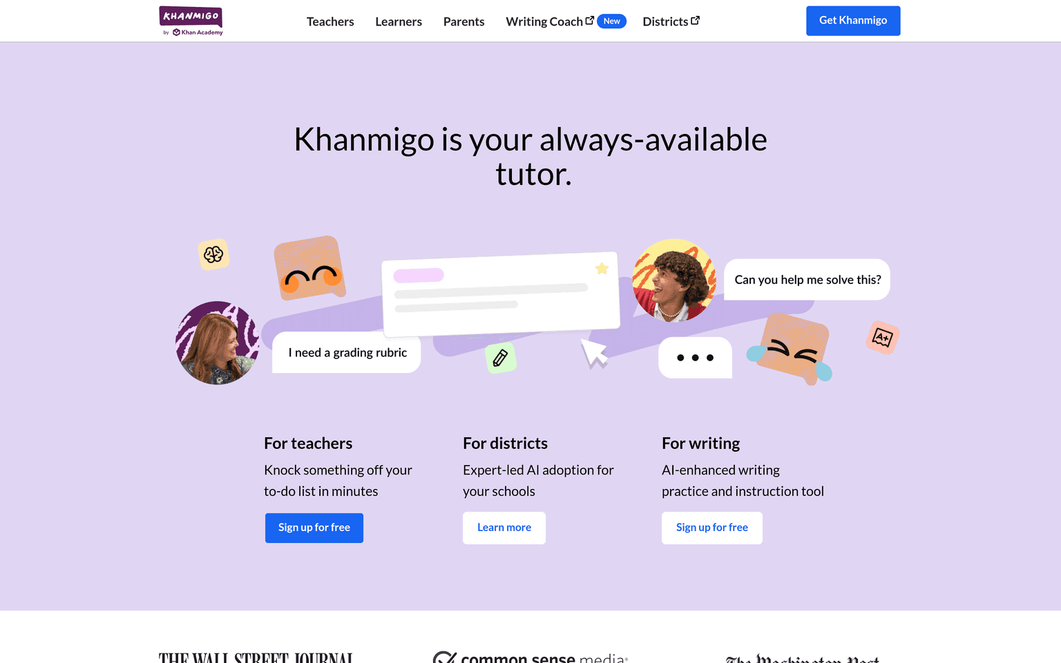 Khanmigo product interface dashboard screenshot homepage view