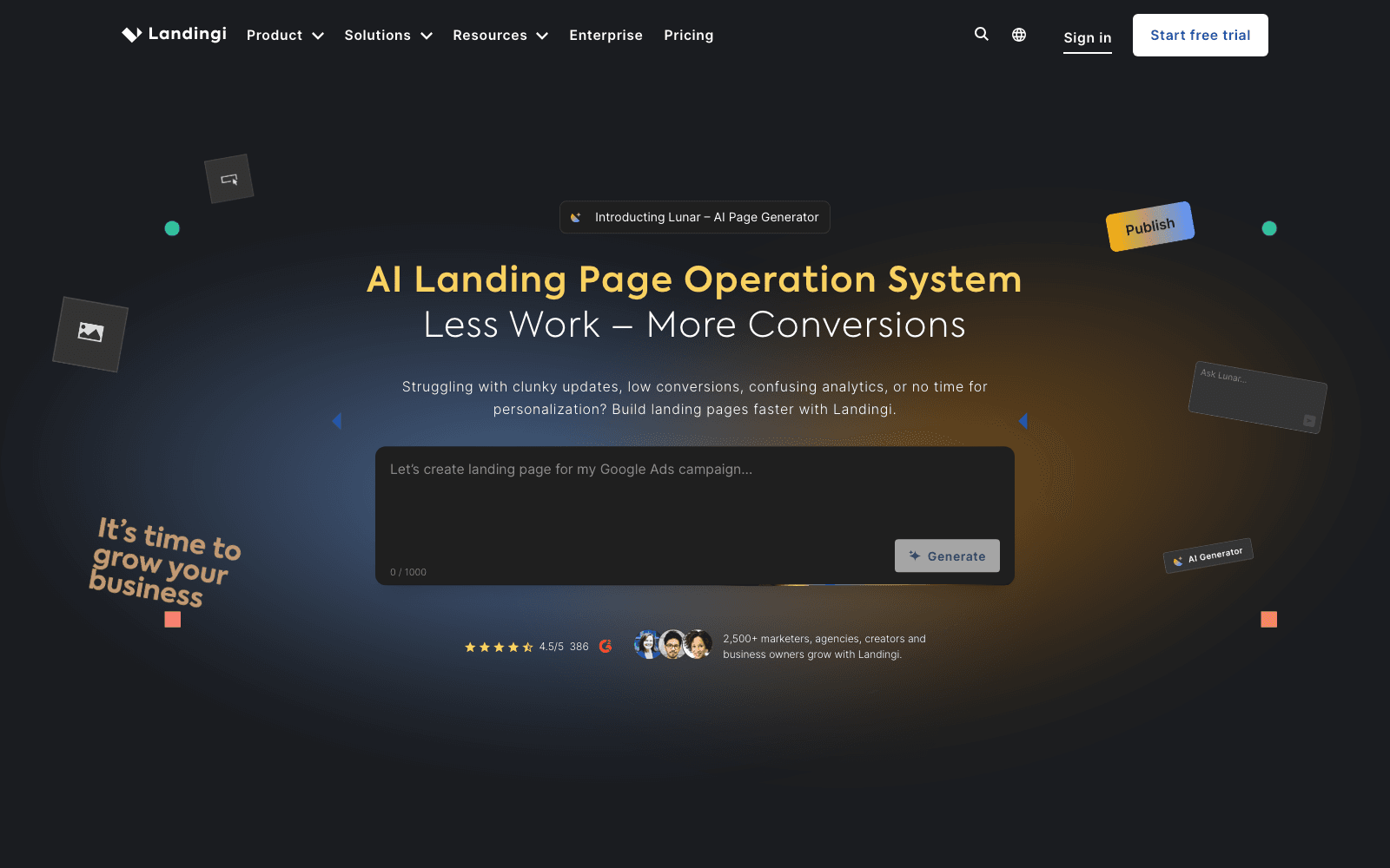 Landingi marketing & seo tool screenshot