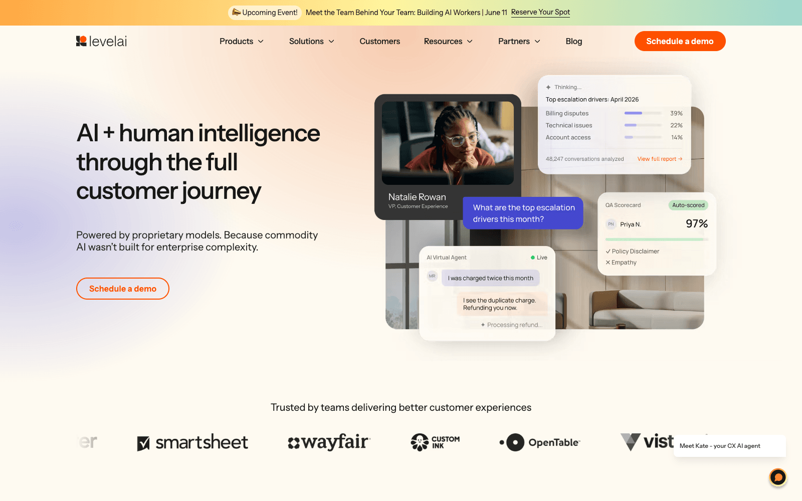 Level AI customer support tool screenshot
