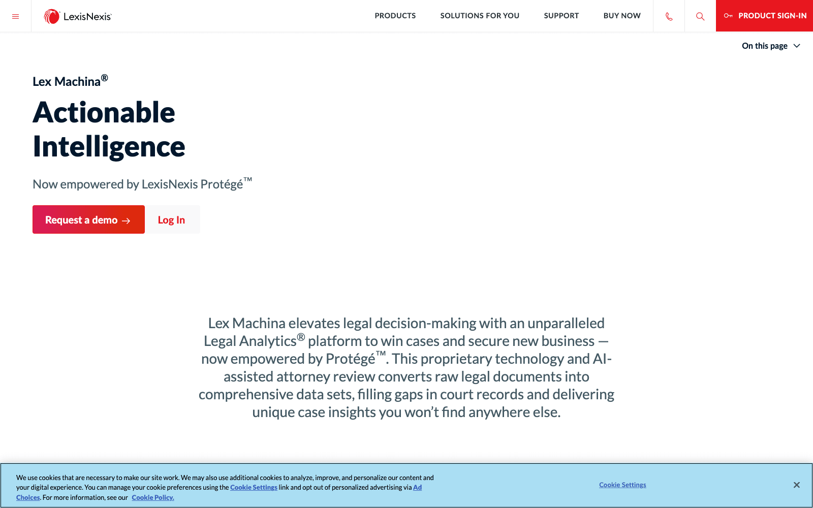 Lex Machina homepage screenshot showing the product interface and branding