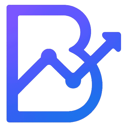 Bizgraph logo, a blue letter B formed from a rising line chart with an arrow