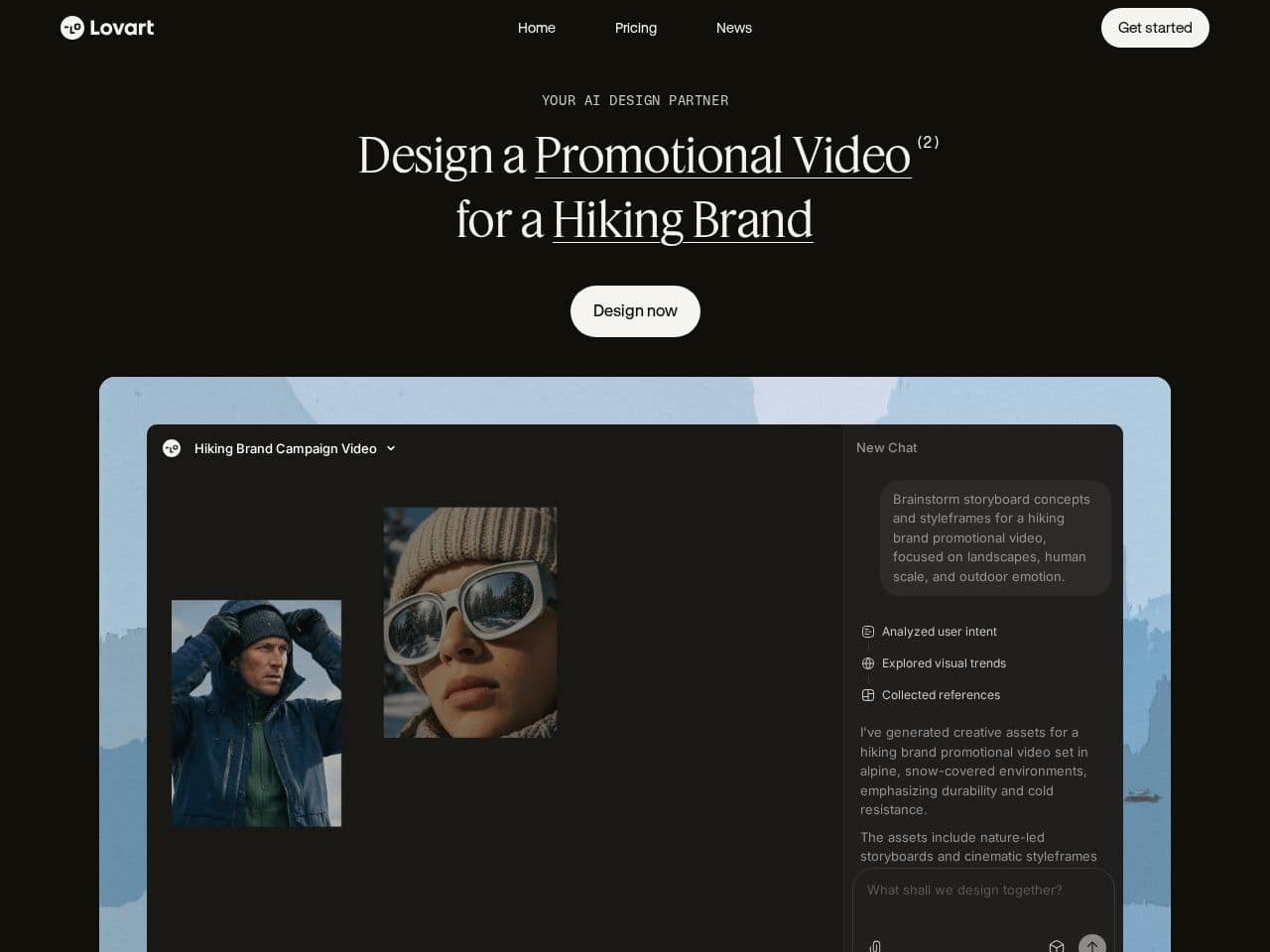 Lovart product interface dashboard screenshot homepage view