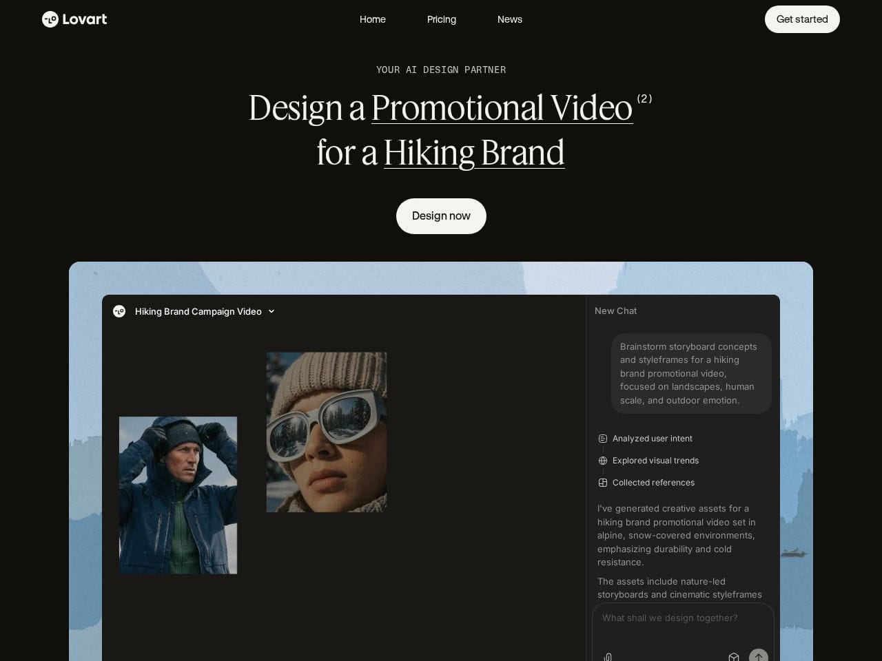 Lovart product interface dashboard screenshot homepage view
