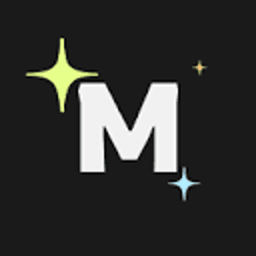 Makiverse logo, a white letter M with sparkle stars on black for the AI anime and manga generator