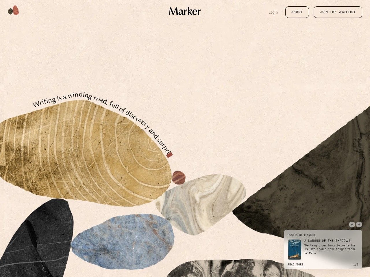 Marker product interface dashboard screenshot homepage view